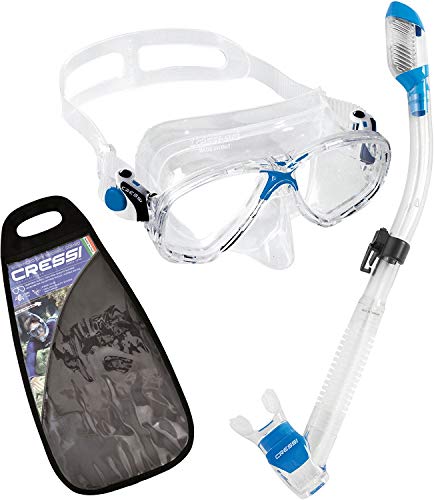 Cressi Marea & Supernova seco, Italiano máscara Seca Snorkel con Bolsa Italiano Calidad Desde 1946, Unisex, DM1000082, Azul y Claro