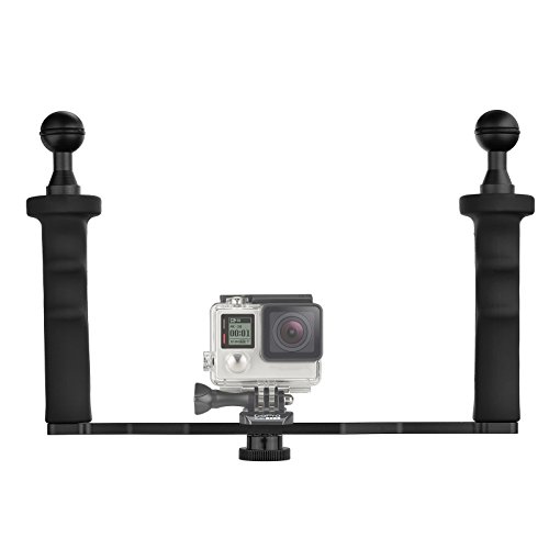 D&F Agarre de Mano Dual de Aleación de Aluminio Handheld Estabilizador de Mano Grip vídeo para GoPro Hero 7/6/5/4/3 /3 SJCAM SJ4000/5000/6000 Xiaomi Yi 24K & Cámara Videocámara LED Luz y Dome