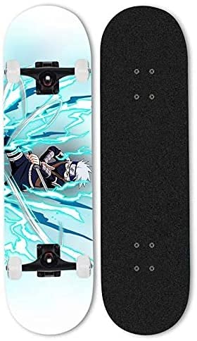 Dmxiezib Skate Anime para Naruto, Hatake Kakashi Scooter de Cuatro Ruedas de Doble inclinación, patineta de Arce de Siete Capas, patineta de Longboard Exterior de 31 Pulgadas