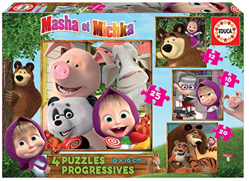 Educa - Masha y el Oso Conjunto de Puzzles Progresivos, Multicolor (18642)