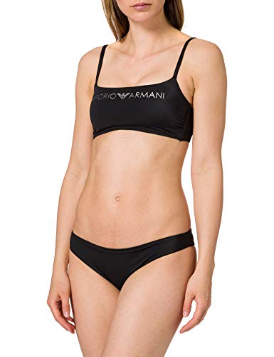 Emporio Armani Swimwear Top & Brazilian Brief Bikini Light Logo Set, Black, XL para Mujer