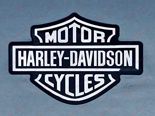 Escudo con Logotipo de Harley Davidson, Adhesivo resinado con Efecto 3D. para depósito o Casco. Negro y Cromo.