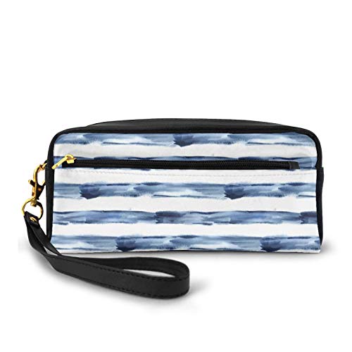 Estuche pequeño de cuero PU,Pincel estilo acuarela rayas mar vida marina símbolo líneas,Lápiz bolsa bolsa maquillaje bolsa