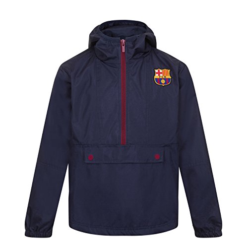 FCB FC Barcelona - Chaqueta Cortavientos Oficial - para niño - Impermeable - Azul Marino Media Cremallera - 10-11 años (LN)