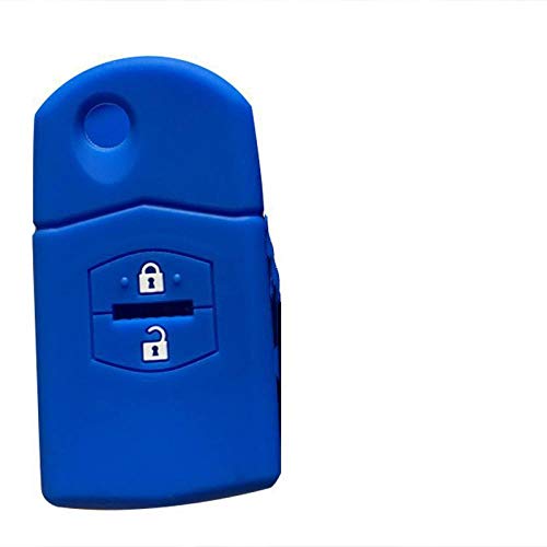 FFHJHJ Funda para Llave de Coche con Soporte para Llaves, Apta para Mazda 2 3 5 6 CX7 CX9 RX8 MX5 MPV Demio, Funda de Silicona para Coche Nuevo con 2 Botones y Mando a Distancia, Azul