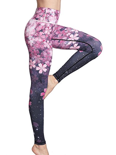 FLYILY Mallas Deportivas Mujer Pantalones impreso Leggings Deportes para Running Yoga Fitness Gym(2-Cherry,S)