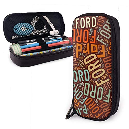 Ford American Apellido Estuche de cuero de alta capacidad Estuche de lápices Estuche de papelería Bolso de almacenamiento grande Organizador de caja Bolígrafo marcador Material y bolsa de viaje