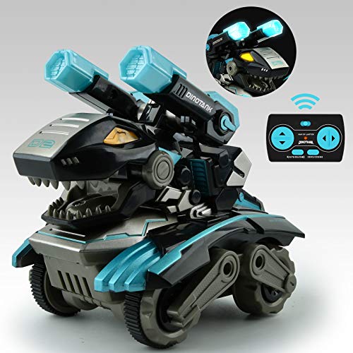 GizmoVine Dinosaurios Coche Teledirigido,Coche Monstruo RC con luz LED Sonido y Batería Recargable,Dinosaur Tank Toys Vehículos de Animales para Niños Niñas 2 3 4 5 6 7 8 (Azul)