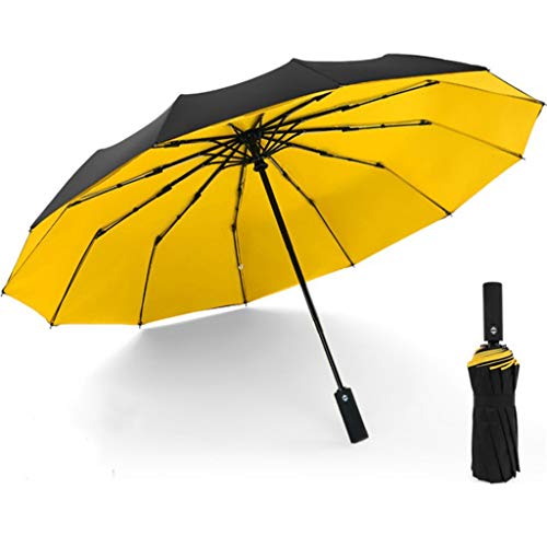 Hbao A Prueba de Viento Doble Plegable Paraguas Hembra Hembra 12 Hueso Coche Lujo Grandes Negocios Paraguas Hombres Lluvia Mujer Regalo Parasol (Color : Yellow)