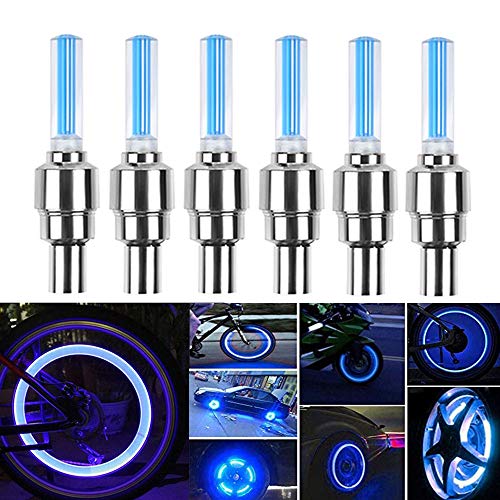 HSIQIAN LED Impermeable Flash Rueda Luz Llanta Rueda Válvula Tapa Luz Luz de Seguridad para Coche, Bicicleta, Bicicleta, Motocicleta 8 piezas Azul