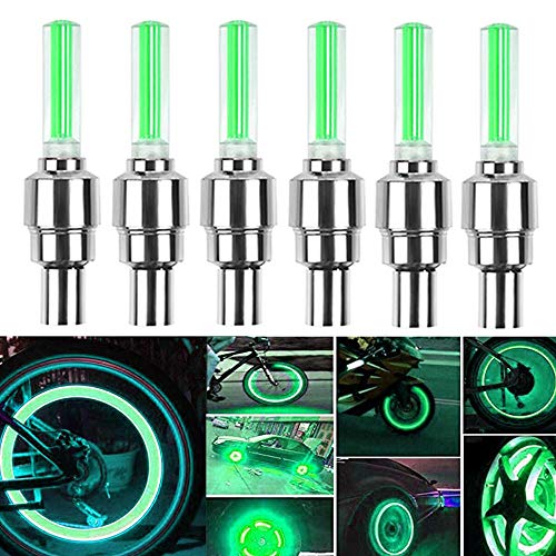 HSIQIAN LED Impermeable Flash Rueda Luz Llanta Rueda Válvula Tapa Luz Luz de Seguridad para Coche, Bicicleta, Bicicleta, Motocicleta 8 piezas Verde