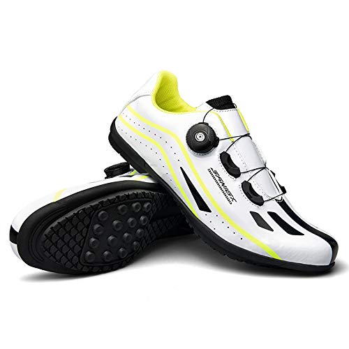 JINFAN Zapatillas De Ciclismo para Hombre,Ejercicio De Ciclismo Interior Sin Bloqueo - Transpirable Cómodo,White-45EU=(275mm)