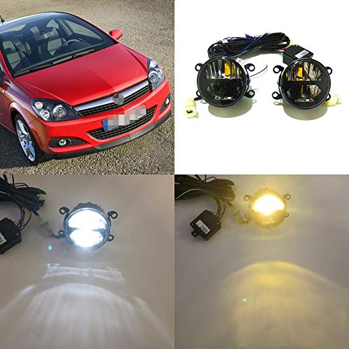 July King Ensamblaje de lámpara de niebla bifocal LED de 24 vatios para Astra H 2004-2009, LED de luces de día LED DRL + de haz alto + de haz bajo amarillo