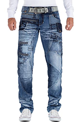 Kosmo Lupo Pantalones vaqueros azules para hombre, diseño especial azul 32W x 32L