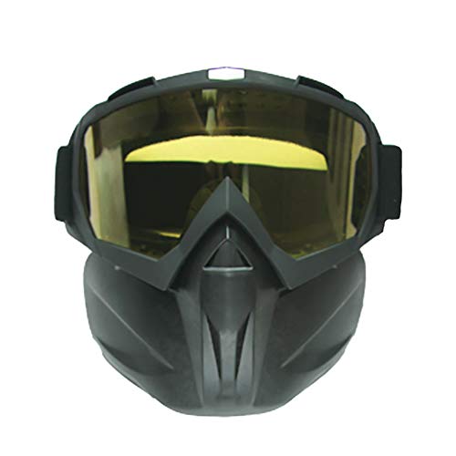 LALEO Gafas Moto Cuatro Estaciones Máscara Desmontable Antichoque Antiviento Protección UV Multipropósito Motocross Aviador Scooter Gafas Gafas para Casco Jet Casco Negro,Yellowlens