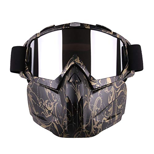 LALEO Gafas Moto Máscara Desmontable Antichoque Antiviento Protección UV Multipropósito Motocross Aviador Scooter Gafas Gafas para Casco Jet Casco,BlackGold