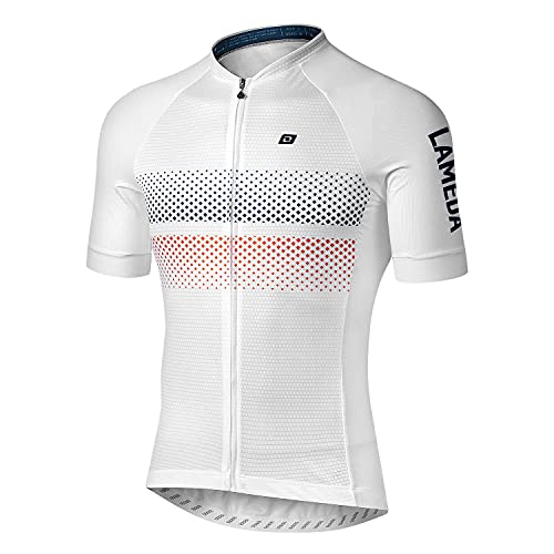 LAMEDA Maillot Ciclismo Hombre Verano Ropa Ciclista Hombre Poliéster 100% Transpirable Ropa Camiseta Ciclismo Elástico y De Secado Rápido(Blanco,M)