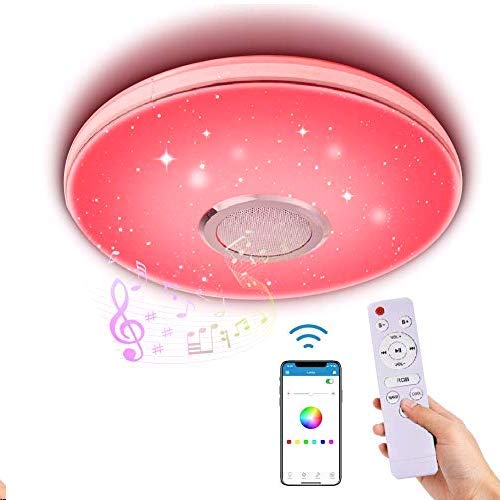 Lámpara de Techo Led Regulable,Lacyie 36W Bluetooth Luces Para Música Con Mando a Distancia,6500K Cool Blanco Calido Ajustable RGB Cambio de Colorlámpara Techo, Ideal Para Salón, Dormitorio Fiesta