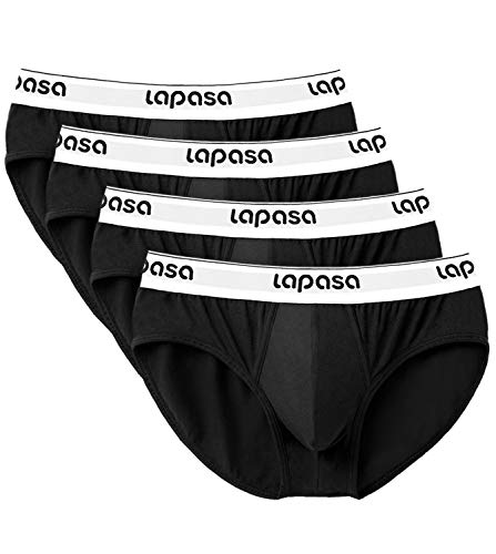 LAPASA Calzoncillo Slip Pack de 4 DE Algodón Peinado para Hombre con Soporte Frontal. M04 (Negro, XL)