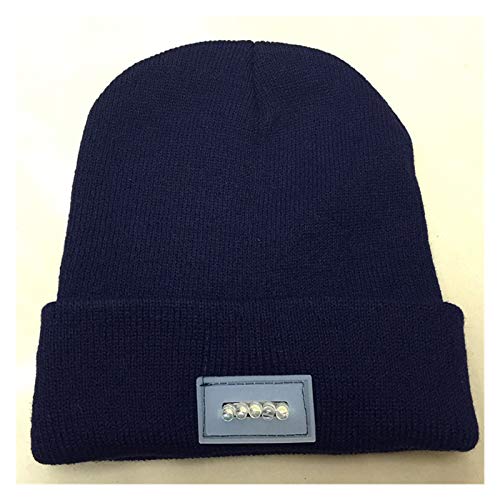 LDH Pila de Botón Gorro de Punto con luz, LED La Inducción Gorro de Iluminado con Manos Libres con, Unisex Invierno Cálido Gorro de Lana con Claros for Los Hombres, Las Mujeres (Color : Navy Blue)