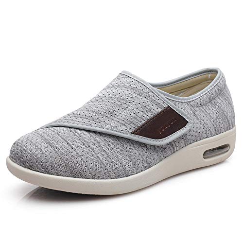 LLGG Calzado OrtopéDico Ajustable para Artritis,Zapatos Viejos de pies hinchados, Zapatos de Madre con Velcro-Hilo Mixto Gris Claro_44