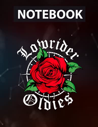 Lowrider Oldies Red Roses Old School Notebook - 8.5 x 11 inches - 130 Pages