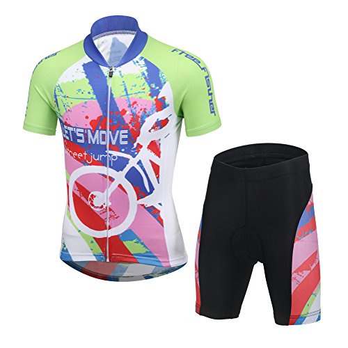 LPATTERN Ropa Conjunta de Ciclismo Bicicleta Maillot de Manga Corta + Pantalones Secado Rápido para Niños Niñas, Multicolor, 8-9 años/L