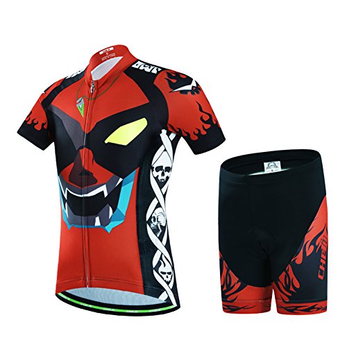 LSERVER-Niños Maillot de Bicicleta Ropa de Ciclo Camiseta/Pantalones/Conjunto, Ojo Demonio(Conjunto), M