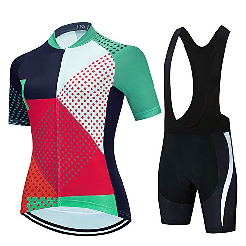 LSZ Conjunto De Ropa De Ciclismo para Mujer, Conjunto De Maillot De Ciclismo De Manga Corta De Verano, Camiseta De Bicicleta, Culotte con Tirantes, Acolchado De Gel 9D (Color : A, Talla : M)