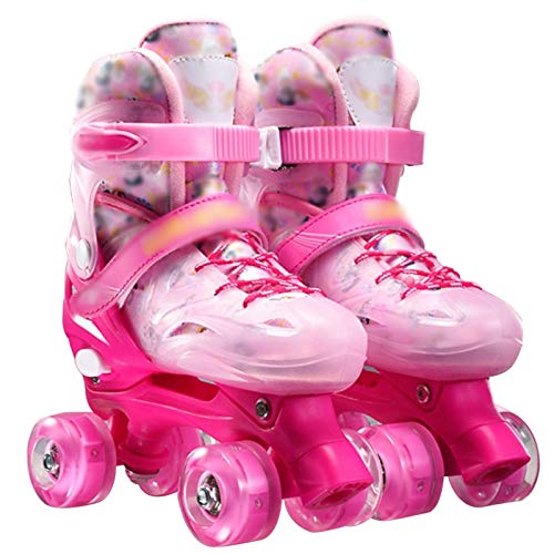 LTZ Patines de Ruedas para Niños, Patines de Ruedas de Cuero de PU, Patines de Ruedas de Cuatro Ruedas, Patines de Ruedas Brillantes para Adultos Unisex (Color : Rosado, Talla : US 5/EU 37)