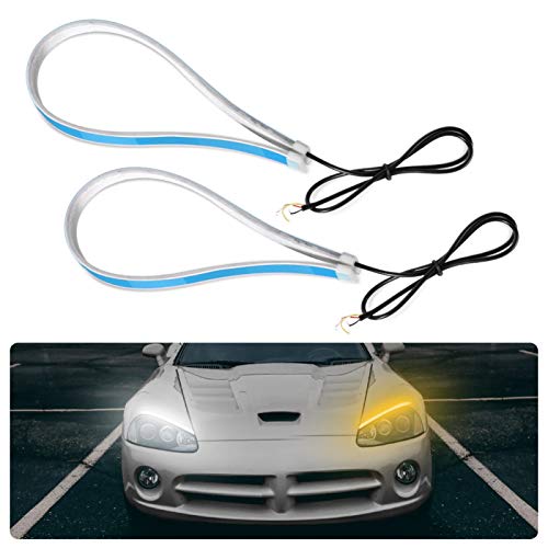 Luces de circulación diurna, 2Pcs 60cm Ultra Thin Car Soft Tube LED Strip Luz de circulación diurna Lámpara de señalización direccional Apto para cualquier automóvil de 12V