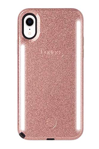 LuMee Duo Funda para teléfono, Purpurina Rosa | Iluminación LED Delantera y Trasera, atenuador Variable | absorción de Golpes, Funda de Parachoques, Funda para teléfono Selfie | Solo iPhone XR