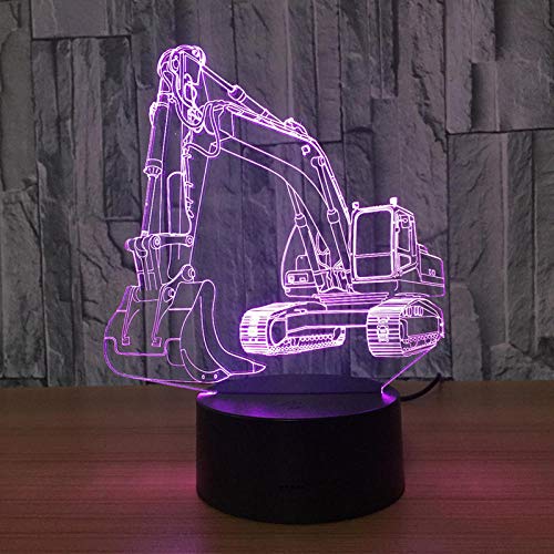 Luz de la noche en 3D Led Excavación Maquinaria Vehículo Bulldozer Tractor Mesita de noche Lámpara de mesa 7 Colores diferentes Intermitente Interruptor táctil con botón táctil inteligente Regalo lind