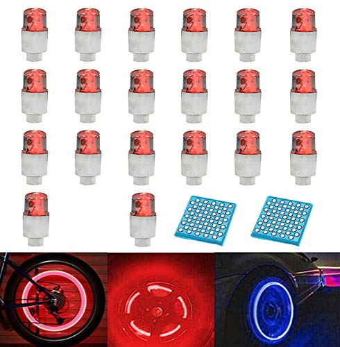 LZYMSZ 20PCS de luz de Válvula de Rueda, Luces de Tapa de Vástago de Válvula de Neumático de Rueda de Flash LED para Coche, Bicicleta, Motocicleta (Red)