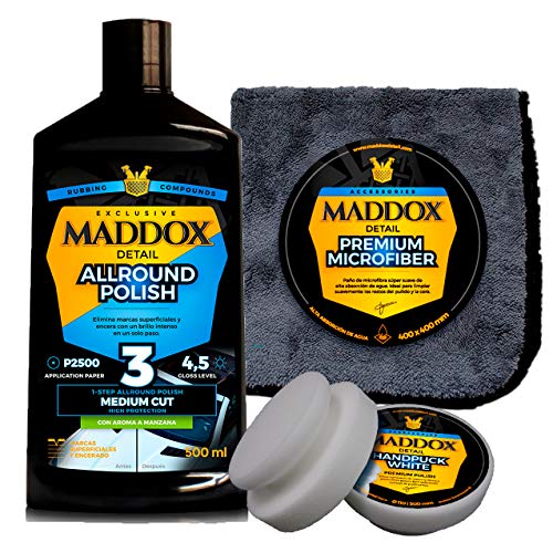 Maddox Detail- Allround Polish Kit - Kit para Pulido Manual - Pulidor de un Solo Paso. Elimina arañazos, abrillanta y Protege. Esponja aplicadora y Microfibra Premium.