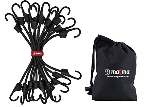 MAGMA Pack 12 Pulpos Elásticos Transporte | Tensor Cuerda Elástica para Coche, Moto, Bici, Camping, Portabicicletas, Remolques, Toldos y Lonas | Ganchos de Acero Protegido, Incluye Bolsa | Negro 60cm