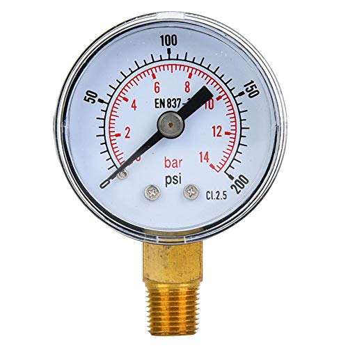 Manómetro mecánico, manómetro BSPT de 1/8 de pulgada para aire, aceite y agua(0-200psi,0-14bar)