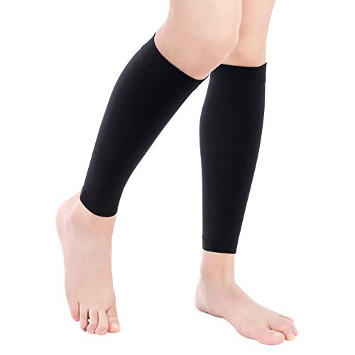 Medias de Compresión para Mujeres y Hombres, 20-30 mmHg Calcetines de Compresión Cortas, Punta Abierta, Medias Compresión Fuerte para Venas Varicosas, Edema, Embarazo, Mejora la Circulación (Black, L)