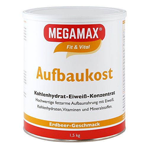 MEGAMAX - Aufbaukost - Suplemento para ganar peso y masa muscular - Fresa - Solo un 0,5% de grasa - 1,5 kg