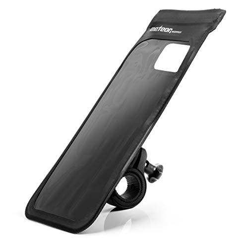 meteor Soporte para Manillar de Bicicleta y Moto 360 Rotación para Todos los moviles hasta 6 Pulgadas - Impermeable Funda para Bici - con Sensible Pantalla táctil - para Ciclismo (Crib, Negro)