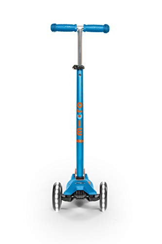 Micro® Maxi Deluxe LED, Patinete 3 Ruedas LED, 5-12 Años, Peso 2,5kg, Carga Máx 70Kg, Altura 67-91 cm, Plataforma Antideslizante Polipropileno (Flexible, Alta Resistencia) (Azul Caribe)