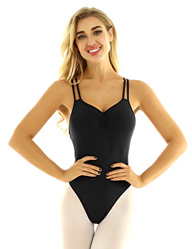 MSemis Maillot de Danza Ballet para Mujer Maillot Tirantes de Gimnasia Ritmica Body Ajustado de Danza Clásica Ropa de Baile Negro A Small