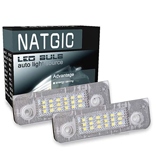 NATGIC Luz LED para Placa de Matrícula 18SMD Can-Bus Incorporado Luz de Matrícula Impermeable Luz LED para Matrícula Conjunto de Lámpara de Matrícula 12V 1.8W - 6000K Blanco (Paquete de 2)