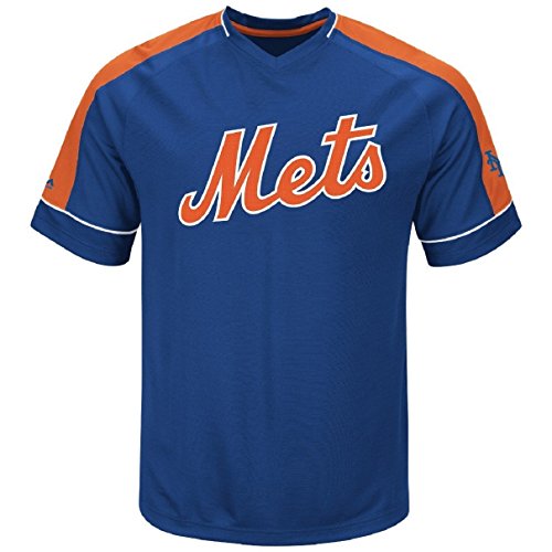 'NEW YORK Mets Majestic MLB "Lead Off Hitter V Neck Men' s Fashion Jersey, medium