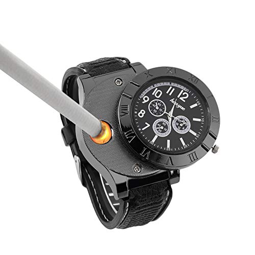 Nuevo Militar USB mechero reloj de Hombre Casual relojes de pulsera con resistente al viento sin llama mechero encendedor de cigarros, Color gris metálico