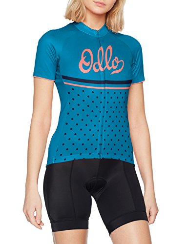 Odlo Camiseta de Manga Larga para Mujer, Cuello S/S, Cremallera Completa, Estampado de Fujin, Mujer, Camiseta, 411441, Cristal Verde - Retro, Extra-Large