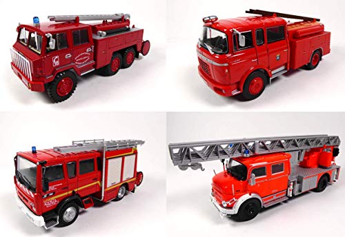 OPO 10 - Lote de 4 Camiones de Bomberos 1/43 compatibles con Compatible con Renault Vi S180 + Mercedes-Benz L1519 + BERLIET GAK + FF 6x6 (P: 2 + 4 + 8 + 11)