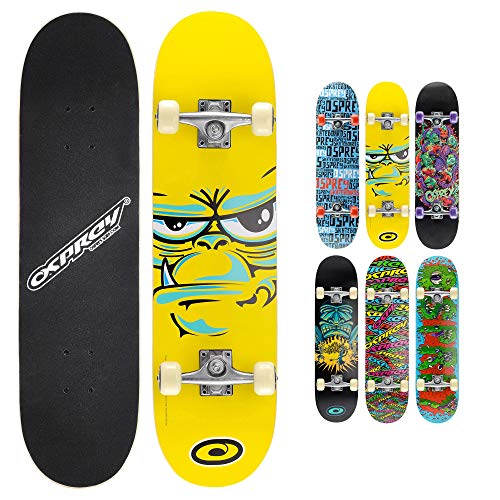 Osprey Skateboard Double Kick Pro. Monopatín infantil doble patada, plataforma 79cm de arce, ideal para niños principiantes y jóvenes avanzados. Skate Freestyle cóncavo, rodamientos ABEC 5. 6 modelos.