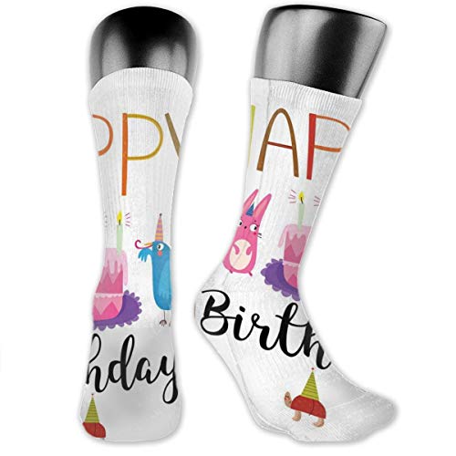 Papalikz Compression Medium Calf Socks,Party Cartoon With Cake And Animal Friends Fox Turtle Bunny Bear Bird