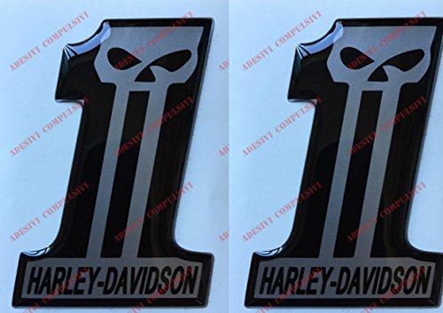 Par de adhesivos resinados con el logotipo de Harley Davidson, número One Skull con efecto 3D, para depósito o casco